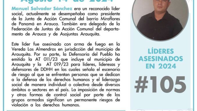 La querra civil encubierta de Colombia llega hoy a los 105 asesinatos individuales y 42 masacres