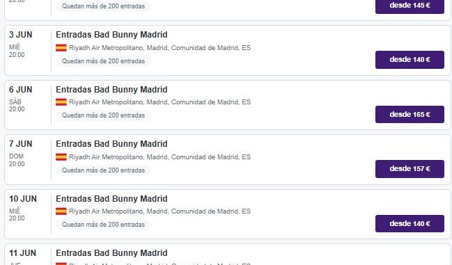 Venta de entradas para los conciertos de Bad Bunny en Madrid